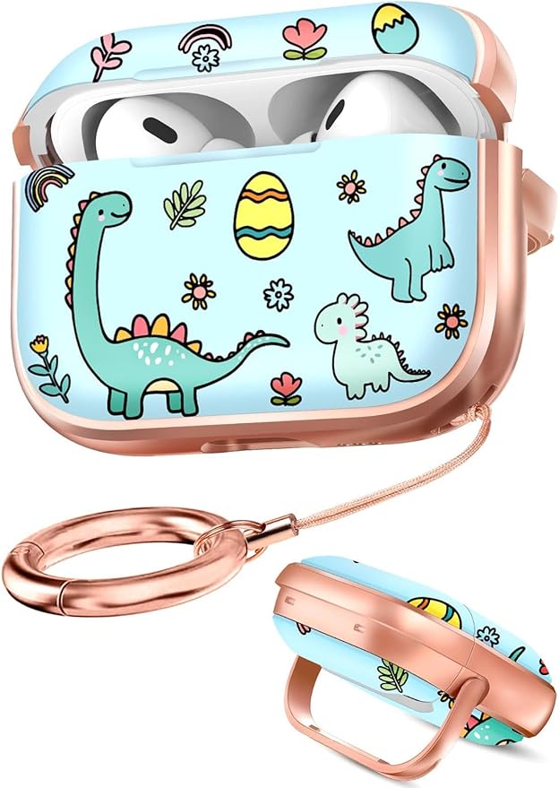 Coralogo for AirPods Pro2/Pro Case with Safety Lock - Cute Cartoon for AirPods Pro1/2 Generation for Women Girls Fashion Stylish Dinosaur Pattern Design Kawaii Girly Girlish Hard Protective Cover
