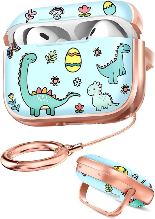 Coralogo for AirPods Pro2/Pro Case with Safety Lock - Cute Cartoon for AirPods Pro1/2 Generation for Women Girls Fashion Stylish Dinosaur Pattern Design Kawaii Girly Girlish Hard Protective Cover