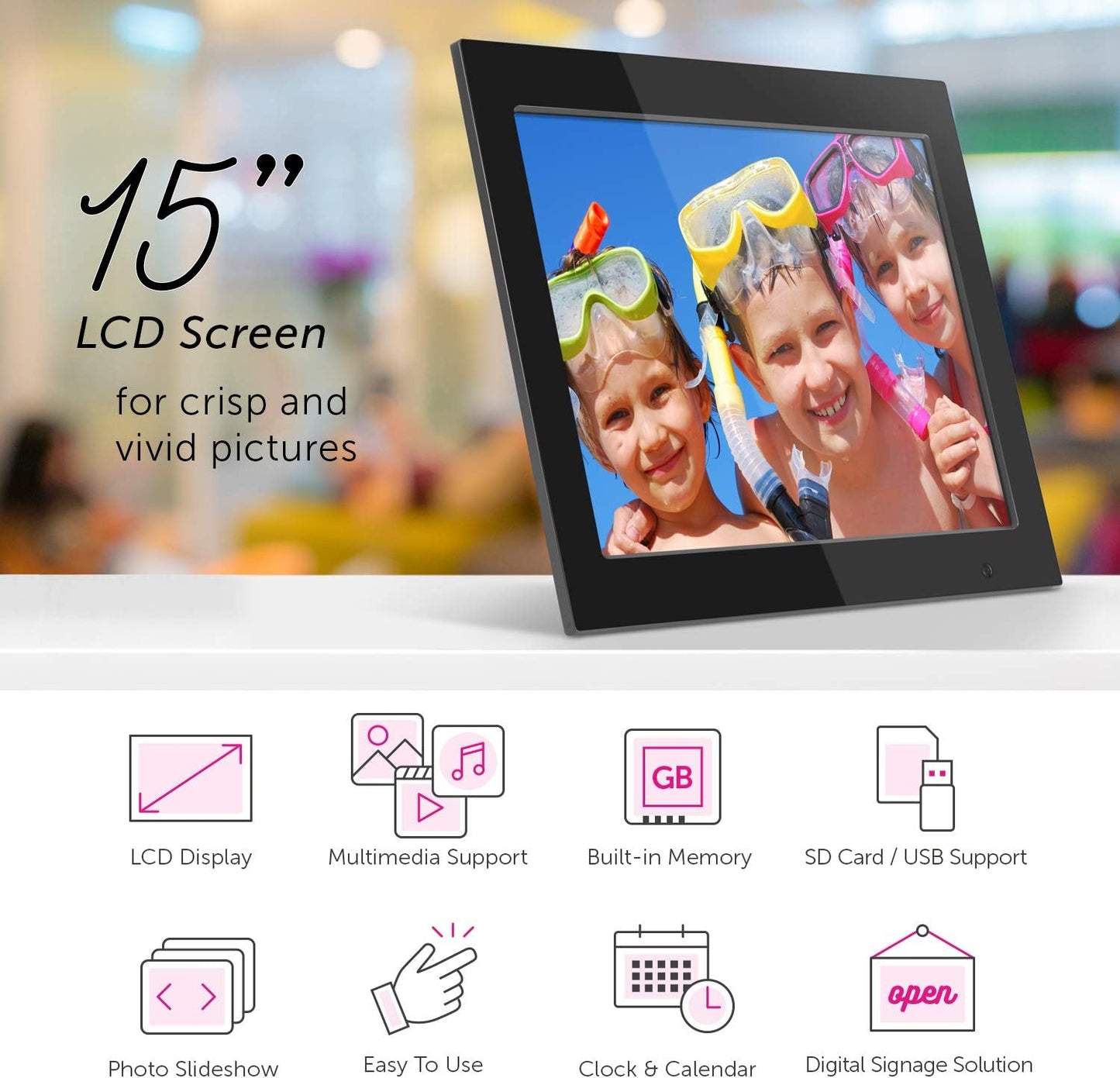 8" Smart Digital Photo Frame – Auto Slideshow, USB & SD Card