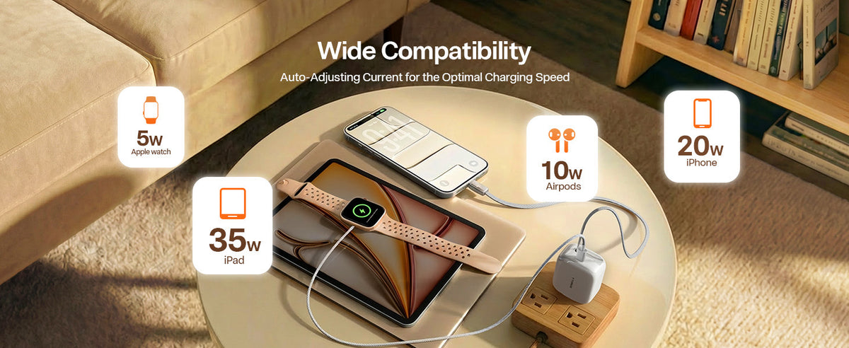 TORRAS FlexLine 35W USB C Charger, Dual-Port GaN Retractable Charger