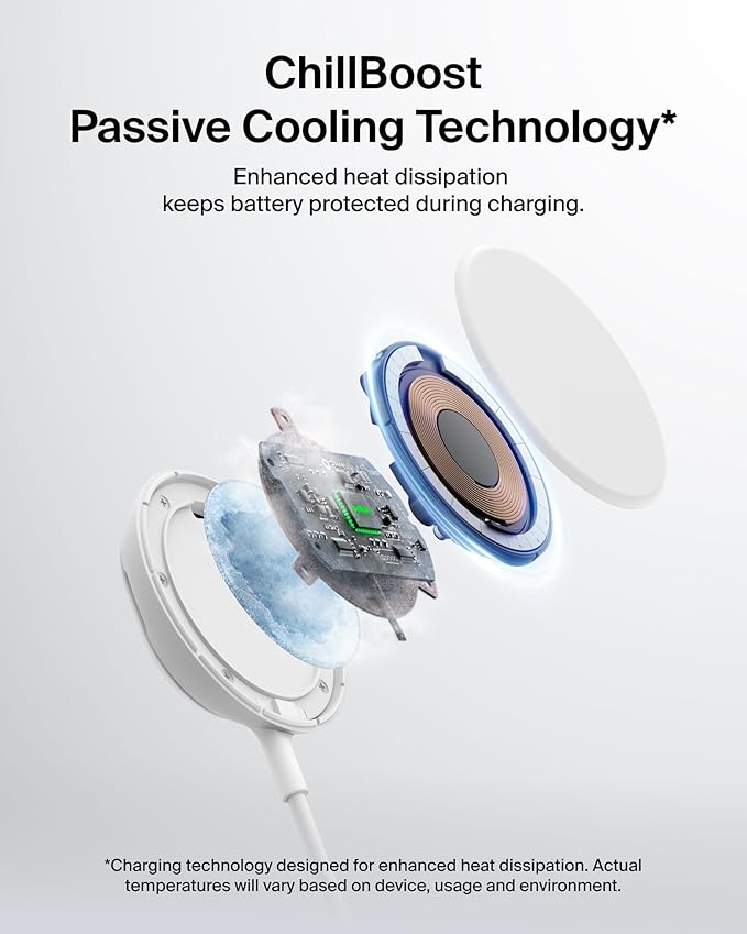 Belkin MagSafe Charger, Magnetic iPhone Charger w/ Qi2 25W, Fast Wireless Charging Pad w/Kickstand for iPhone 17 Series, Samsung Galaxy, Pixel 10, AirPods Pro, Travel - Adapter Included, White