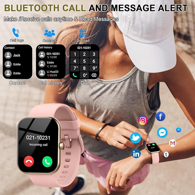 Smart Watch (Answer/Make Calls), 1.96"HD Smartwatch for Women Men, 2025 Activity Tracker with Heart Rate Monitor, Sleep Trackers, Pedometer, IP68 Waterproof, Fitness Watch for Android iOS Pink