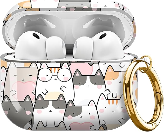 AirPod Pro 3 (2025) Case Cover for Women, Cute Shockproof TPU Protective Case with Gold Round Buckle, Anti-Drop Design Cute Cat