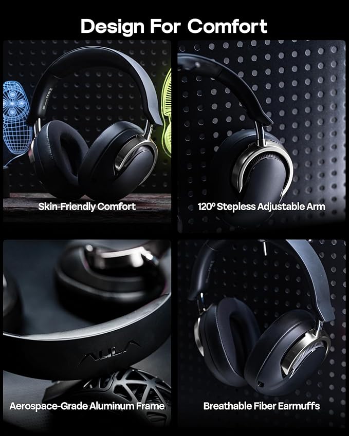 MechLands AULA A700 Wireless Gaming Headset with 7.1 Surround Sound, 50mm Driver, 2.4GHz/BT/Wired, Gaming Headphone with Noise Canceling Mic, RGB Light, 40H Battery, for PS4/PS5/PC/Switch (Black Grey)