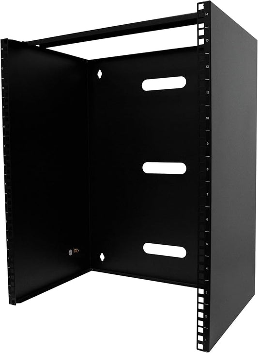 StarTech.com 14U Wall Mount Network Rack, 14 in Deep (Low Profile), 19" Patch Panel Bracket for Shallow Server, IT Equipment, Network Switches, 77lbs/35kg Weight Capacity, Black (RACK-14U-14-BRACKET)