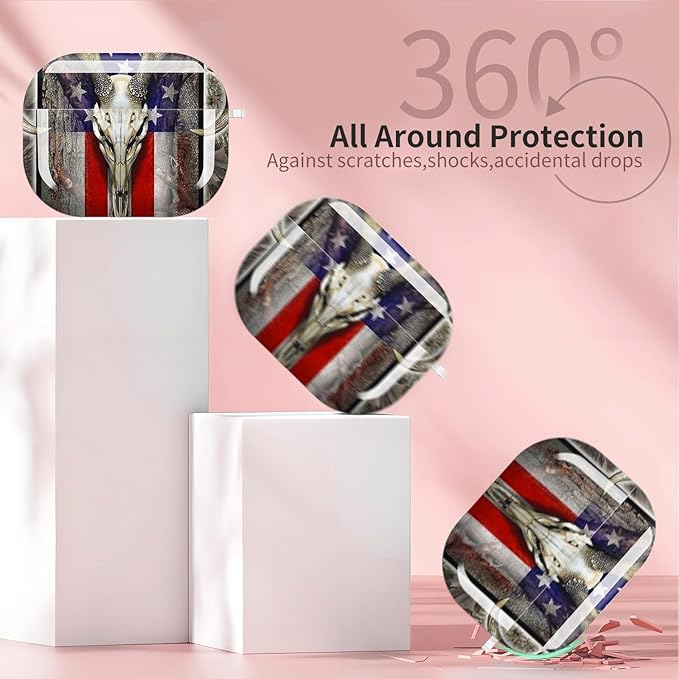 Compatible with AirPods Pro 3 Case 2025 for Women Girls – Cute Shockproof Protective Cover with Gold Round Buckle, Anti-Drop Soft Case for AirPod Pro 3rd Gen (Deer Skull Flag)