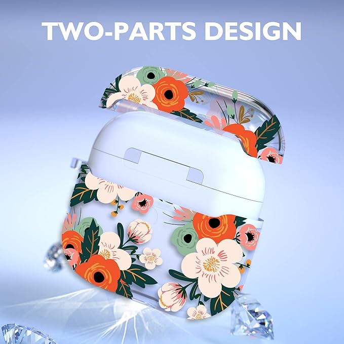 Maxjoy for AirPods 3 Case, Clear AirPod 3rd Generation Case for Women Men Cute Soft Protective AirPods 3 Cover with Keychain for AirPod 3rd Generation Charging Cover 2021, Floral