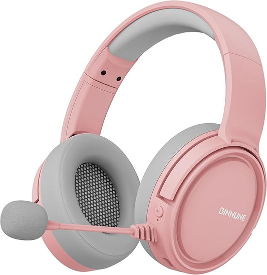 BINNUNE Wireless Gaming Headset for Ps5, Ps4, PC - 2.4GHz Low-Latency USB Dongle & Ultra Stable Gaming Headphones with Flip Microphone, 40-Hr Battery Gamer Headset for Switch, Laptop, Mobile, Mac