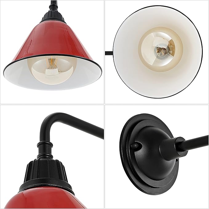 JONATHAN Y JYL7612E Croydon 9.63" 1-Light Farmhouse Industrial Indoor/Outdoor Iron LED Gooseneck Arm Outdoor Sconce Metal Bell Shade Vintage Cottage Rustic Porch Patio Yard Barn, Red