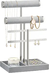 Jewelry Organizer Stand for Necklaces, Bracelets, Earrings, Rings, Grey