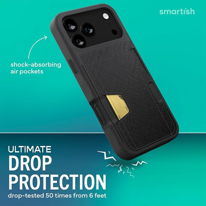 Smartish® iPhone 17 Pro Max Wallet Case + Screen Protector - [Slim + Protective] Phone Case Credit Card Holder + 2-Pack Tempered Glass Screen Protectors for Apple iPhone 17 Pro Max - Black Tie Affair