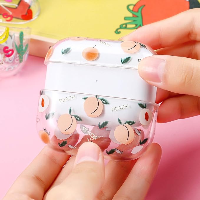 Apple Airpods Pro Case Cover for Women,Compatible with Apple Airpods Pro Case Clear with Designs Patterns Hard PC Shockproof [Front LED Visible ] Shockproof Full Protector, Peach