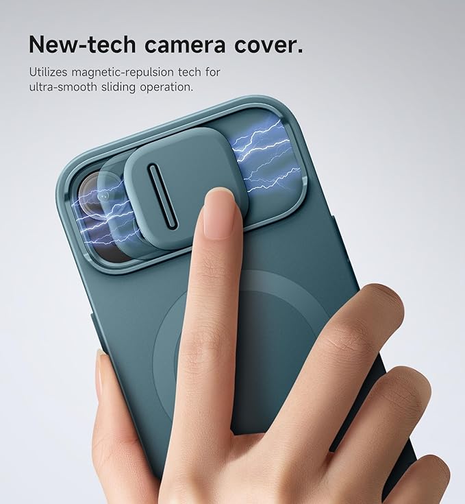 SURITCH for iPhone 13/14 Case with Magnetic Camera Slide Cover and Adjustable Kickstand, Compatible with MagSafe, Shockproof Bumper Case Slim Protective Cover for iPhone 13/14 6.1 Inch, Lake Green