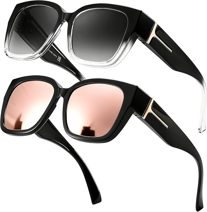 LVIOE 2 Pack Polarized Fit Over Sunglasses for Women Men Oversized Square Over Glasses Sunglasses with UV Protection LS7511