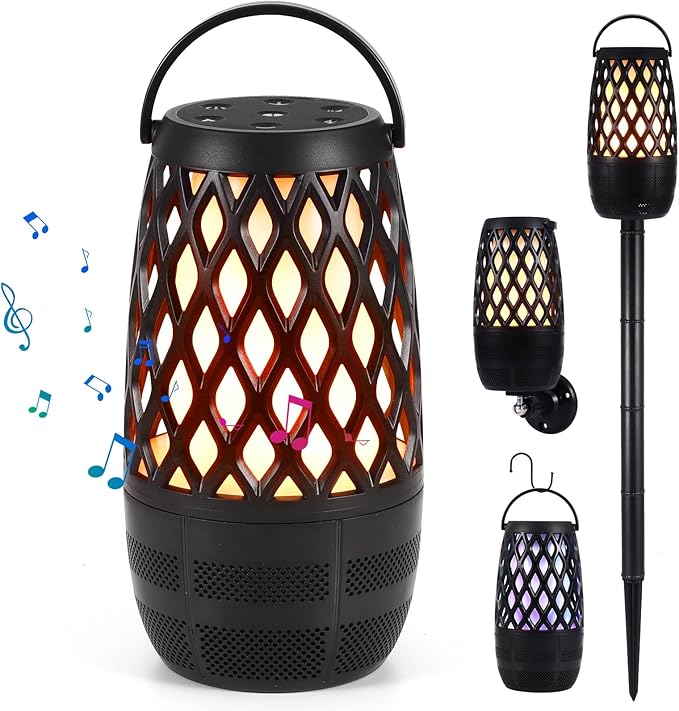 Houkiper Upgraded Outdoor Bluetooth Speakers, 1PACK RGB Flame Speaker Multi-Sync Speakers, Flame Torch Atmosphere Speaker for Party Garden Patio, IPX6 Waterproof, Gifts for Men Women