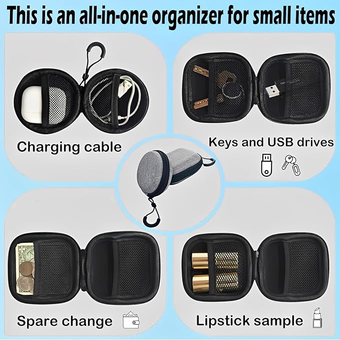 Earbud Case, Mini Portable Earbuds Organizer with Finger Strap Hard EVA Shockproof Carrying Case for Wireless & Wired Earphones, Headphones, USB Cable & SD Card - 2 Pcs Gray