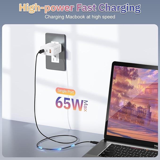 iSeekerkit 65W USB C Charger Block, 3 Ports Fast Charging Block 2-USB-C+USB-A Wall Plug, GaN PD/PPS Charging Station for MacBook, iPad Pro, iPhone 16/15 Series, Galaxy S25/24, Piexl 7