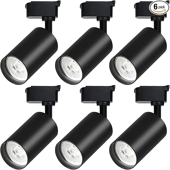 Black Track Light Heads, Extra Large Size High Brightness, 6pcs 6000K Cold White Adjustable Angle Track Lights,40W 3200lm H Track Light Heads, Suitable for H-Type 3-Wire Track Rails