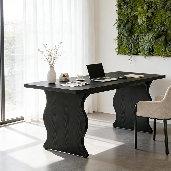 Tribesigns 63" Large Desk for Home Office, Spacious Executive Computer Desk with Ample Leg Room, Double PC Gaming Writing Table Study Desk with Sturdy Legs, Black