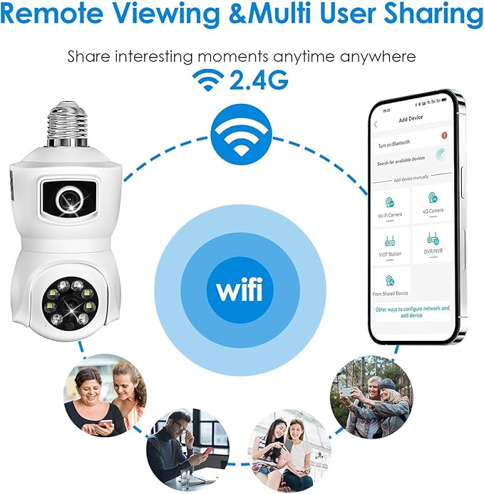 Light Bulb Security Cameras Wireless, 2.4GHz WiFi Light Socket Cam, E27 360° Light Socket Camera for Home Security, Night Vision, 2-Way Talk, Siren Alarm, Motion Detection