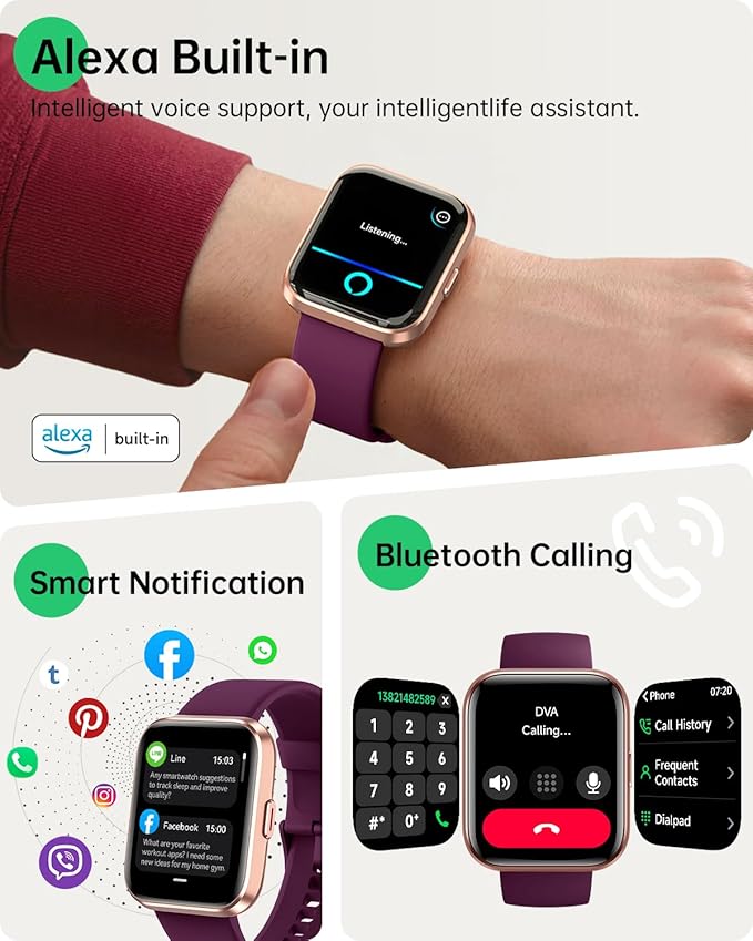 Smart Watches for Women (Android & iPhones), 1.83" HD Alexa Built-in Smart Wacth With Heart Rate Monitor, Sleep/Step Tracker, 120+ Sport Modes Fitness Tracker Watch for Women, 3ATM Waterproof Watch