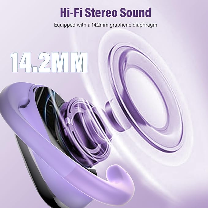 Open Ear Headphones, Wireless Bluetooth 5.4 Earbuds with Big Earhooks, Ultra-Comfort Open Ear Earbuds, 58 Hours HD Stereo Sound Over Ear Earphones, IP7 Waterproof Headset for Workouts, Deep Purple