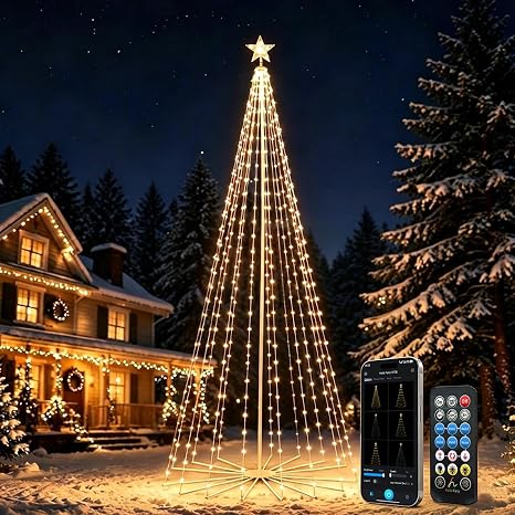 10FT Outdoor Christmas Cone Tree Lights, 430 LED Warm White Light Show