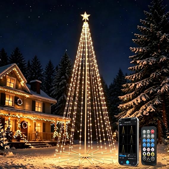 10FT Outdoor Christmas Cone Tree Lights, 430 LED Warm White Light Show