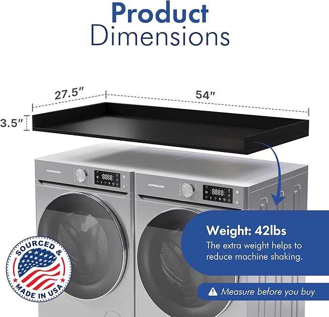 OfficeSimpli Washer Dryer Countertop, Made in USA, Non-Slip Pads, Laundry Room Wood Topper, Washer Dryer Cover for Top, Laundry Guard, Laundry Countertop, Laminate (Black, Standard (27.5" x 54"))