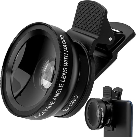 0.6X Wide Angle & Macro Lens for Smartphone - 20x Macro Phone Lens, Aluminum Clip-On for Live Stream/Vlog/Photography