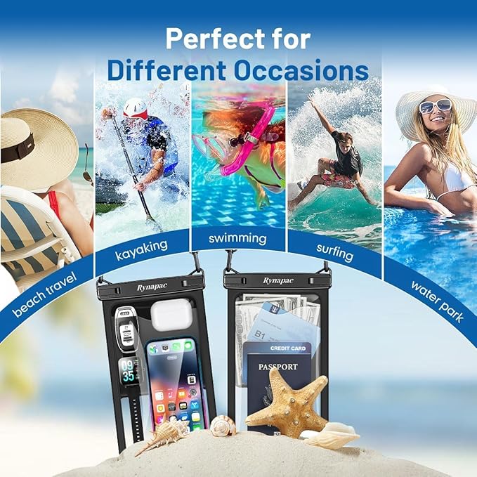 [Up to 10"] Large Waterproof Phone Pouch Bag - 2 Pack IPX8 Waterproof Phone Case for iPhone 17 16 15 Pro Max Galaxy S26 S25 Ultra, Touchscreen & Underwater Photography, Beach Cruise Travel Essentials