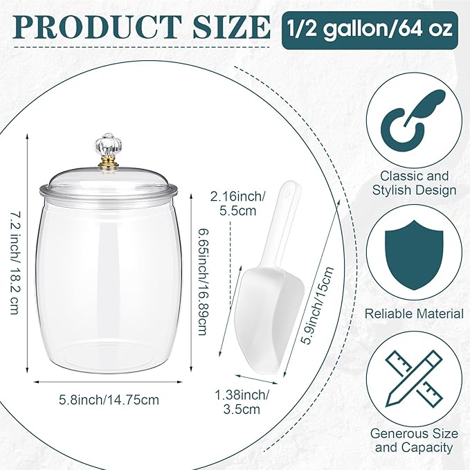 Nuogo 0.5 Gallon/64 oz Candy Jar With Lid and Spoon Clear Cookie Container Candy Jar Large Airtight Apothecary Storage Organization for Wedding Home Kitchen Bar