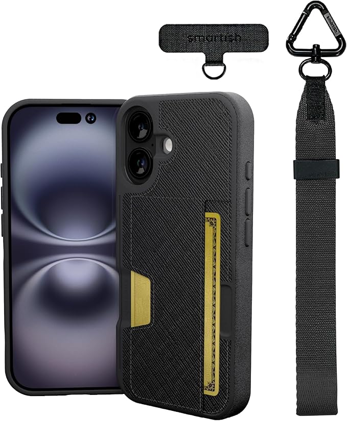 Smartish® iPhone 17 Wallet Case + Phone Wristlet - [Slim + Protective] Phone Case Credit Card Holder + Detachable Wrist Strap Loop for Apple iPhone 17 - Black Tie Affair