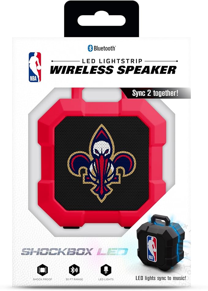 SOAR NBA Shockbox LED Wireless Bluetooth Speaker - Water Resistant IPX4, 5.0 Bluetooth with Over 5 Hours of Play Time - Small Portable Speaker - Officially Licensed NBA, Perfect Home & Outdoor Speaker