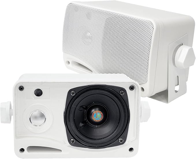 Home Theater Amplifier Audio Bluetooth MP3/USB/SD/AUX/FM Receiver System, with 4X 3.5'' 200 Watt 3-Way Weather Proof Mini Box Speakers (White), Enrock Audio 16-Gauge 50 Foot Speaker Wire