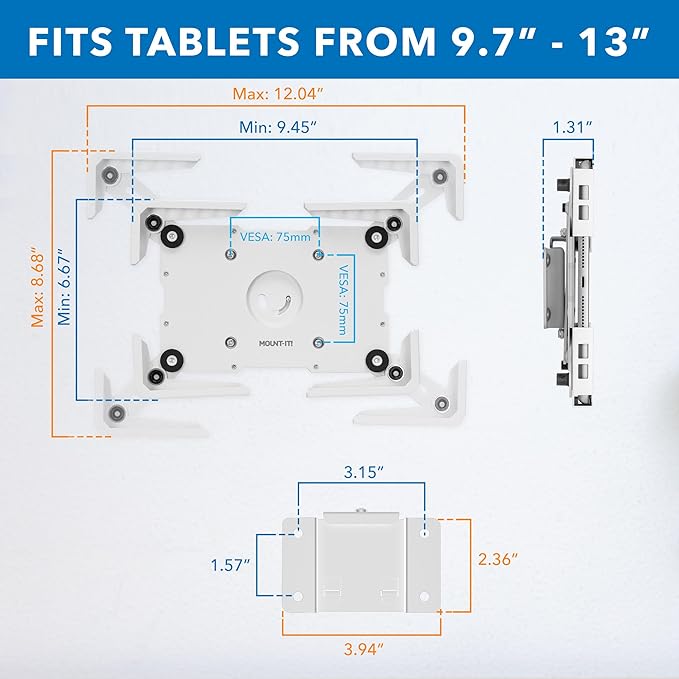 Mount-It! Universal iPad & Tablet Wall Mount Holder, Secure Steel Enclosure for 9.7–13.1 Inch Tablets, Wall or VESA 75x75 Mounting, Portrait or Landscape, Anti-Theft Tablet Mount for Office, Retail