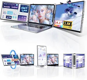 Laptop Screen Extender Monitor Portable - 2.5K Triple Laptop Screen Extender, Plug and Play Multiple Screens Extended Fits 13-17.3 Inch Laptops Compatible with, Windows, Chrome, Dex