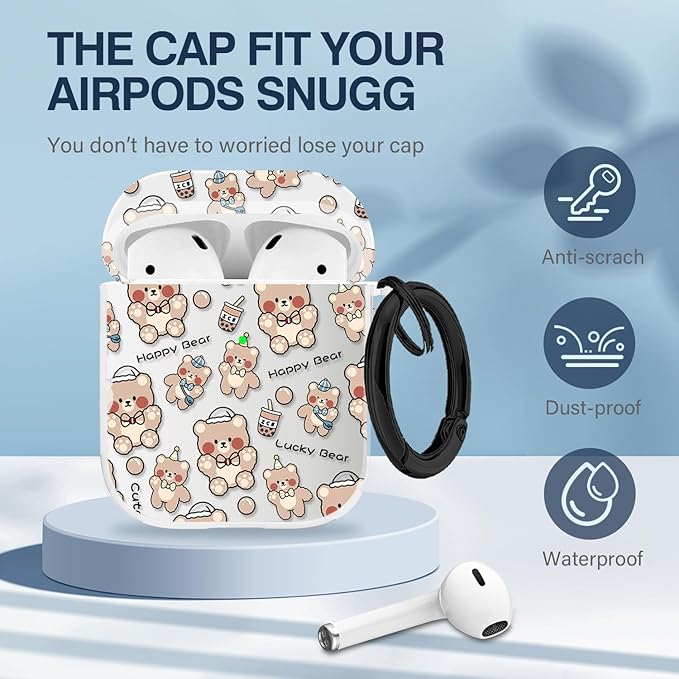 Maxjoy Compatible with AirPods 2nd Generation Case Cover, Cute Flowers Soft Protective for AirPod Gen 1&2 Charging Case,Milk Tea Bear