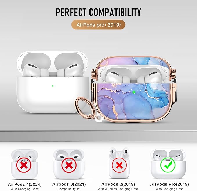 Maxjoy for Cute Airpods Pro 2 case with Safety Lock, Compatible Airpods Pro Case 2nd/1st Gen, for AirPods Case Coverfor Women Girly with Keychain-Blue