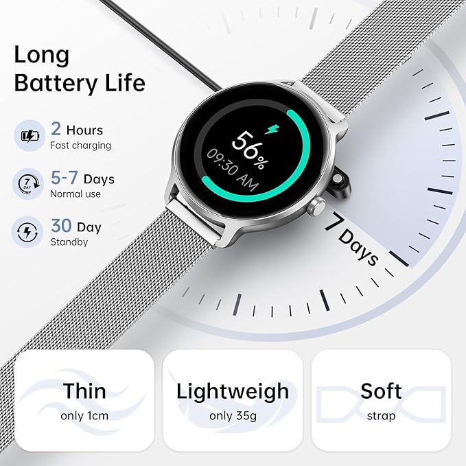 Smart Watch for Women, 1.27" AMOLED Screen Smartwatch with Answer/Make Call for iPhone/Android/Samsung, Fitness Tracker with 120+ Sport Modes, Heart Rate/Sleep/Health Monitor, IP68 Waterproof, Silver