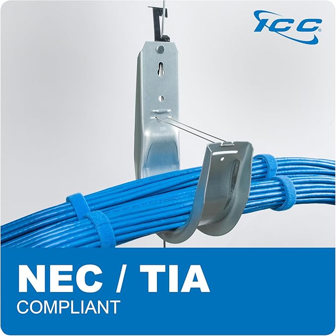 ICC Batwing J Hook 4” with Retainer Clip - Galvanized Steel Cable Management Hooks for Hanging Cable to Hanger Wire and Threaded Rod - Rust-Resistant, EIA and TIA Compliant - 4 Inch 25 Pack