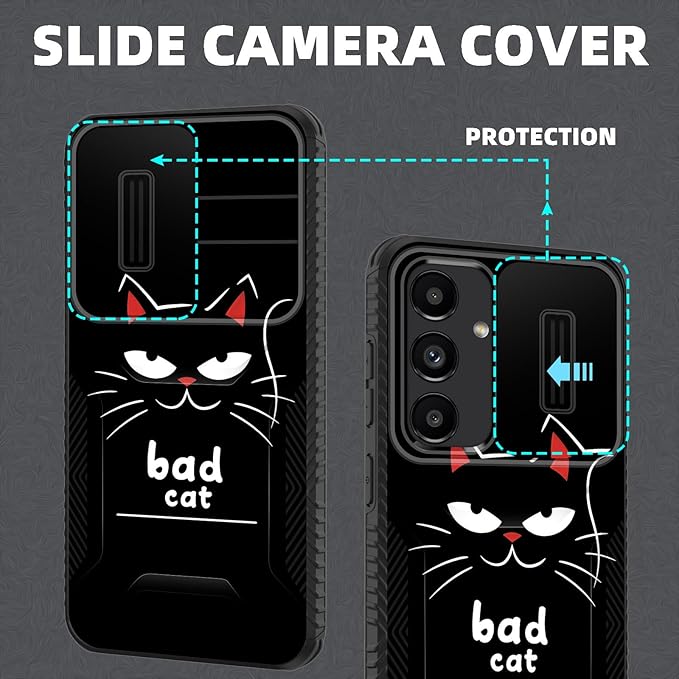 for Galaxy S25 Plus Case Built in Slide Camera Lens Cover,Heavy Duty Shockproof Protection Dual Layer Case for Samsung Galaxy S25 Plus 6.7" 2025,Funny Cat