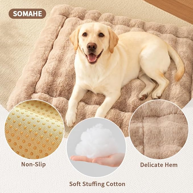 Cat Beds for Indoor Cats Faux Fur Pet Pad Mat Plush Kitten Bed with Non-Slip Bottom for Carriers/Couch Dog & Puppy Friendly 35 x 27 Inch X-Large Coffee