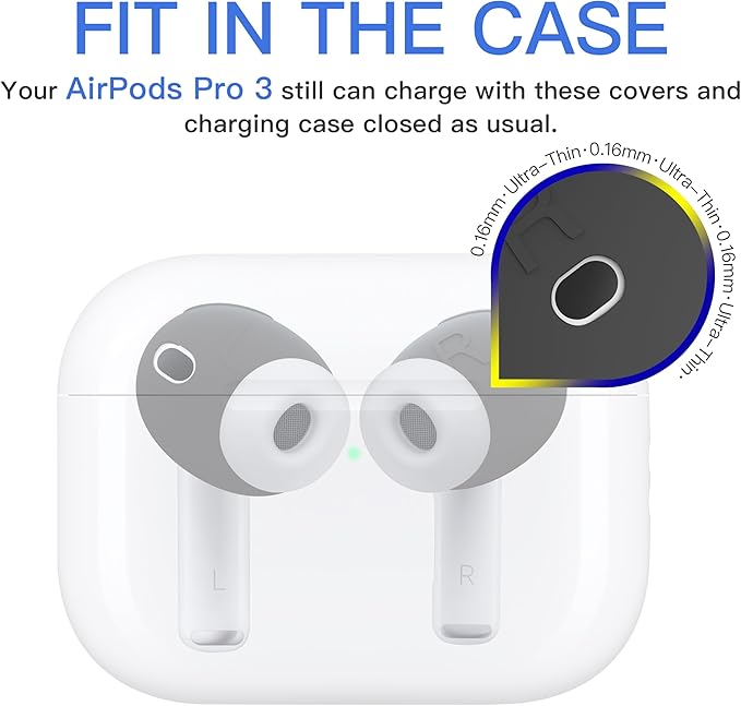 [Fit in Case] 3 Pairs Cover for AirPods Pro 3 DamonLight Anti Scratches Add Grip Sport Ear Tips [US Patent Registered] Compatible with AirPods Pro 3rd Generation 2025 (Gray)
