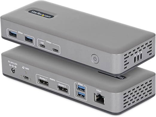 StarTech Driverless USB-C Dual 4K 60Hz DisplayPort Dock, 100W, GbE, BYOD