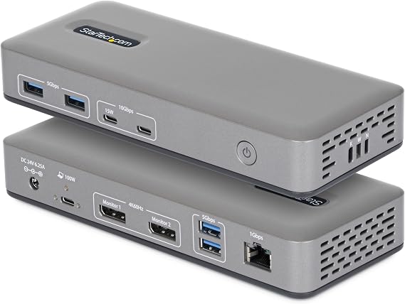 StarTech Driverless USB-C Dual 4K 60Hz DisplayPort Dock, 100W, GbE, BYOD