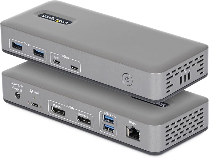 StarTech Driverless USB-C Dual 4K 60Hz DisplayPort Dock, 100W, GbE, BYOD