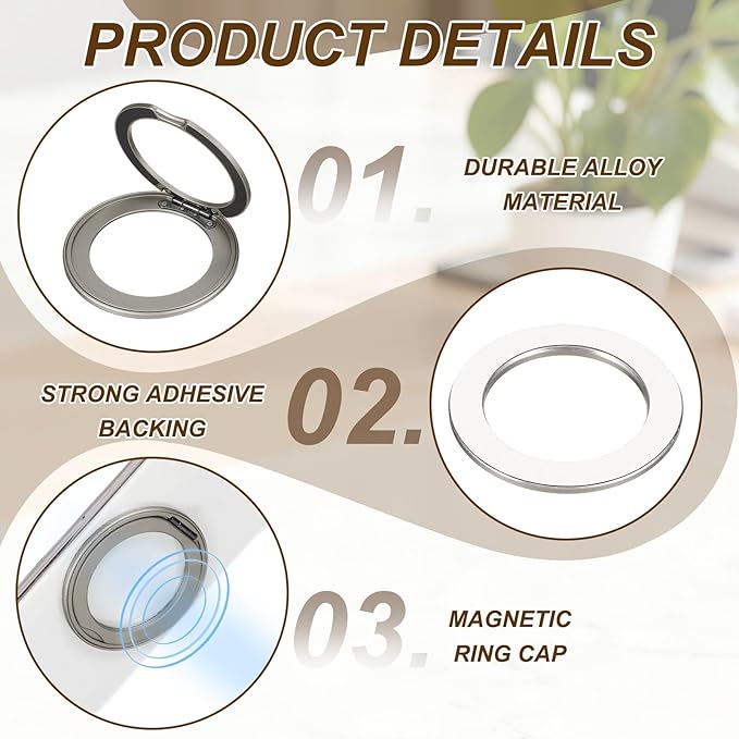PATIKIL 2Pcs Phone Ring Holder, Metal 360 Rotation Magnetic Phone Grip Holder Stand with Adhesive Backing Smartphone Finger Grip Kickstand for Tablet Case Car Mount Accessory, Gray