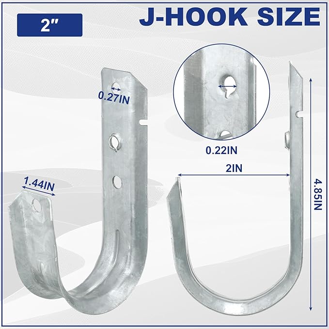 Gisafai 200 J Hooks for Hanging, Heavy Duty J Hooks, Metal Cable Hook for Wire Management, Ul Certification, G60 Galvanized Steel (2 Inch)