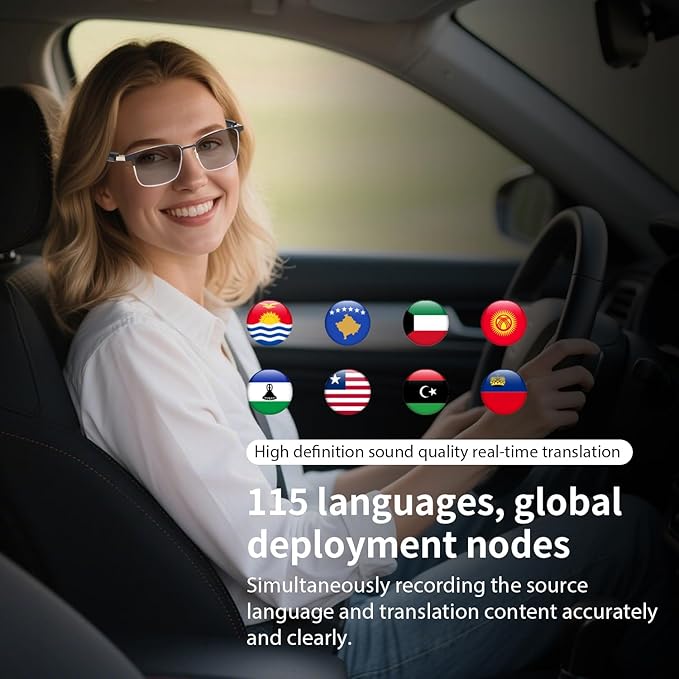 AI Smart Glasses with ChatGPT, Bluetooth Glasses for Men & Women, Photochromic Lenses, Real-Time Translation in 160+ Languages via APP, AI Glasses with Speakers for Indoor Outdoor (Gold)